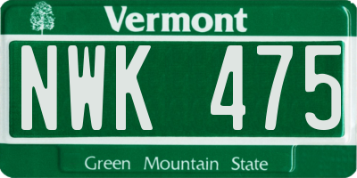 VT license plate NWK475