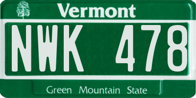 VT license plate NWK478