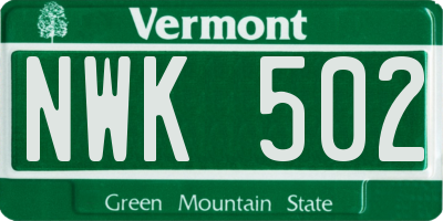 VT license plate NWK502