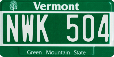 VT license plate NWK504