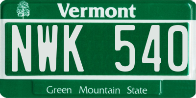 VT license plate NWK540