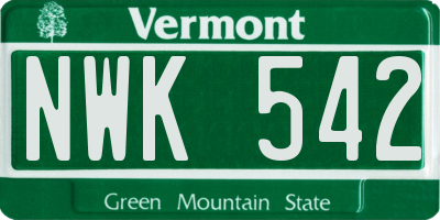 VT license plate NWK542