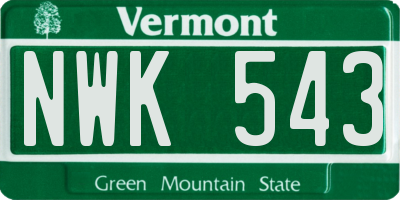 VT license plate NWK543