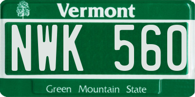 VT license plate NWK560