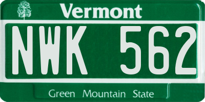 VT license plate NWK562