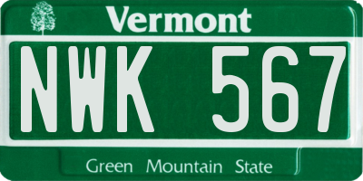 VT license plate NWK567