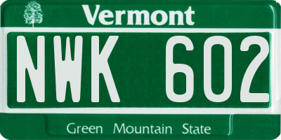 VT license plate NWK602