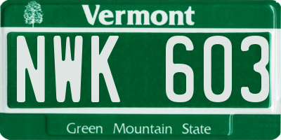VT license plate NWK603