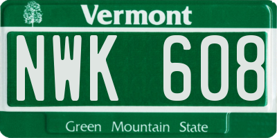 VT license plate NWK608