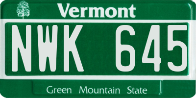 VT license plate NWK645