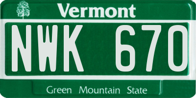 VT license plate NWK670