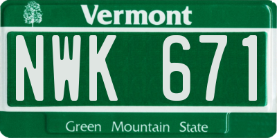 VT license plate NWK671