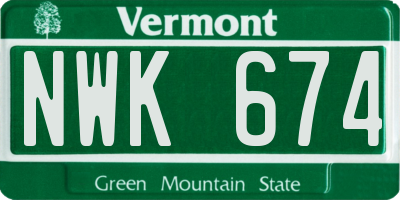 VT license plate NWK674