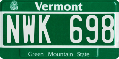 VT license plate NWK698