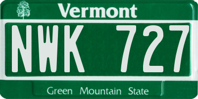 VT license plate NWK727