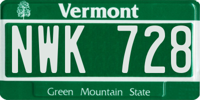 VT license plate NWK728