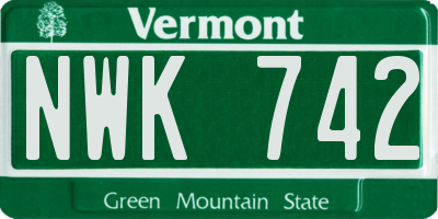 VT license plate NWK742