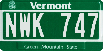 VT license plate NWK747