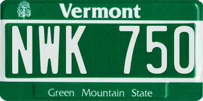 VT license plate NWK750