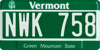 VT license plate NWK758
