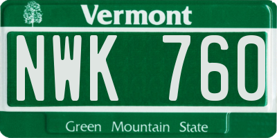 VT license plate NWK760