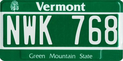 VT license plate NWK768