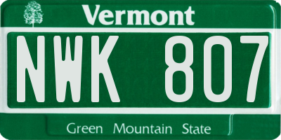 VT license plate NWK807