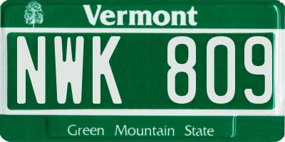 VT license plate NWK809