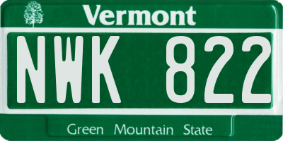 VT license plate NWK822