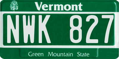 VT license plate NWK827