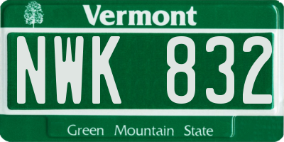 VT license plate NWK832