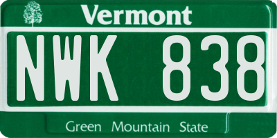 VT license plate NWK838