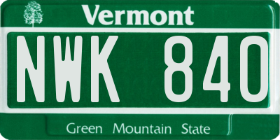 VT license plate NWK840