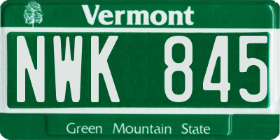 VT license plate NWK845