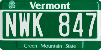VT license plate NWK847