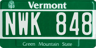 VT license plate NWK848