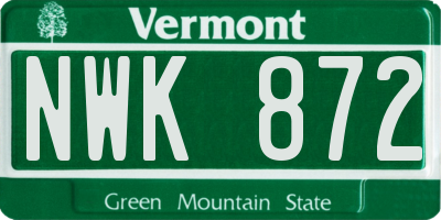 VT license plate NWK872