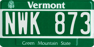 VT license plate NWK873