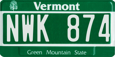 VT license plate NWK874
