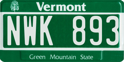 VT license plate NWK893