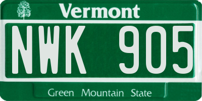 VT license plate NWK905