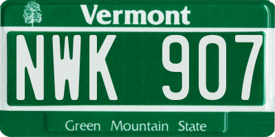 VT license plate NWK907