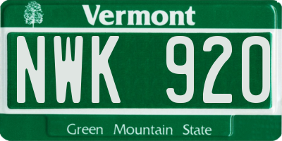 VT license plate NWK920