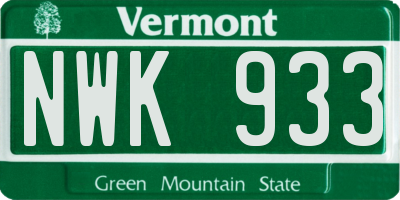 VT license plate NWK933