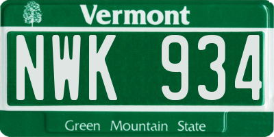 VT license plate NWK934