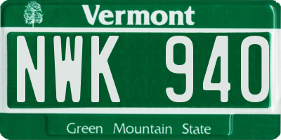 VT license plate NWK940