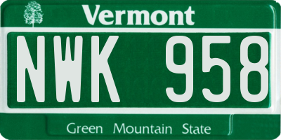 VT license plate NWK958