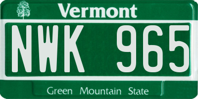 VT license plate NWK965