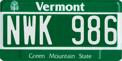 VT license plate NWK986