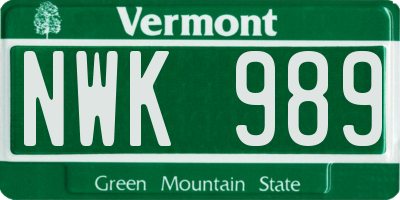 VT license plate NWK989